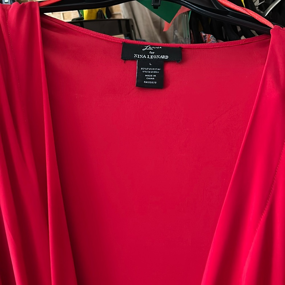 Wrap Dress Lemmi for Nina Leonard NWT RED Poly/Spandex Size Lrg Gold Belt Loop - Picture 9 of 14